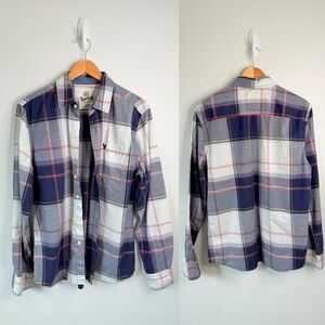 Roebuck & Co White and Blue Men’s Plaid Button Up (M)